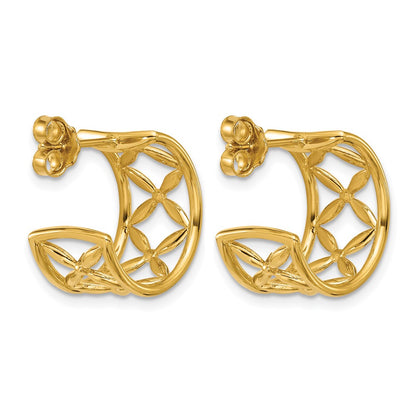 14K Yellow Gold Polished Criss Cross J Hoop Post Earrings