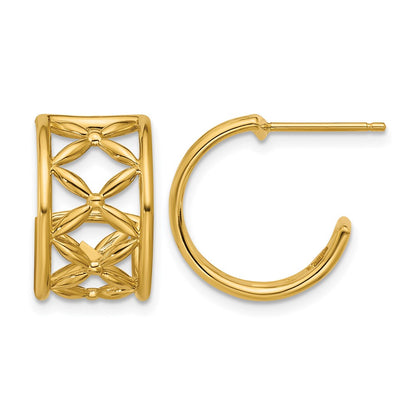 14K Yellow Gold Polished Criss Cross J Hoop Post Earrings