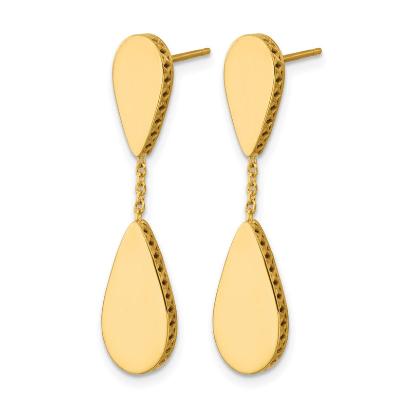 14K Yellow Gold Polished And Satin Teardrop Post Dangle Earrings