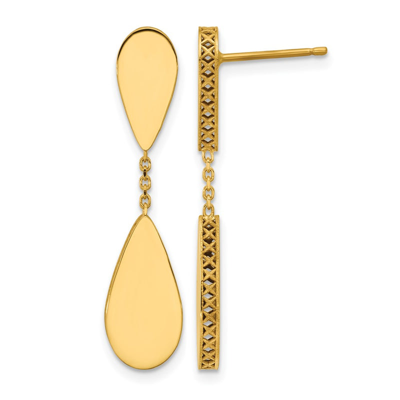 14K Yellow Gold Polished And Satin Teardrop Post Dangle Earrings