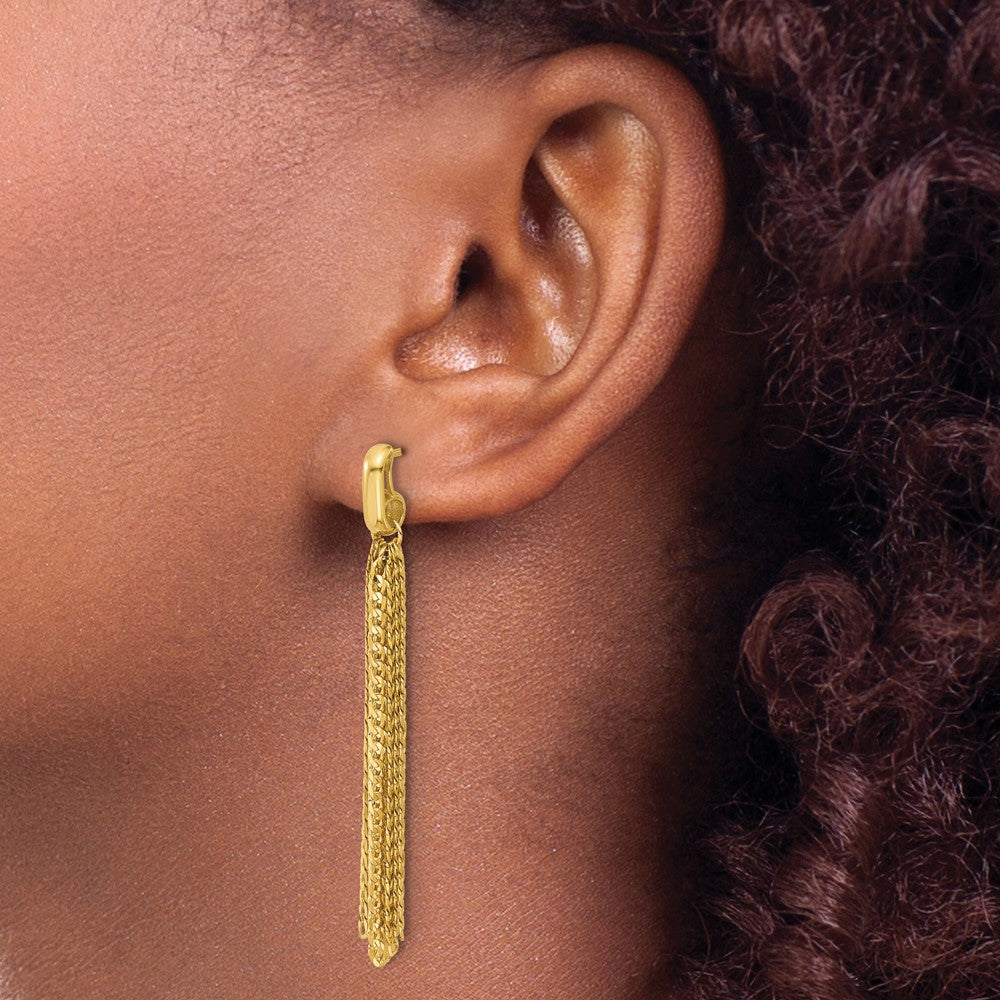 14K Yellow Gold Polished Fancy Curb Link Tassel Post Dangle Earrings