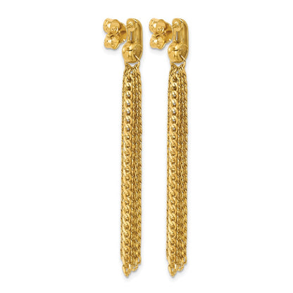 14K Yellow Gold Polished Fancy Curb Link Tassel Post Dangle Earrings