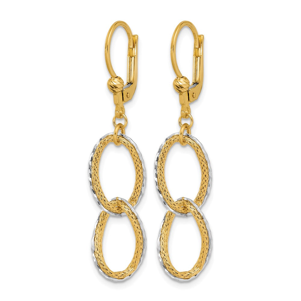 14K Two Tone 14Ktt Pol/Texture/Dia Cut Oval Leverback Dangle Earrings