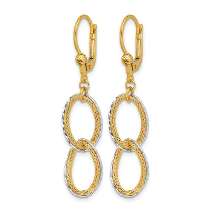 14K Two Tone 14Ktt Pol/Texture/Dia Cut Oval Leverback Dangle Earrings