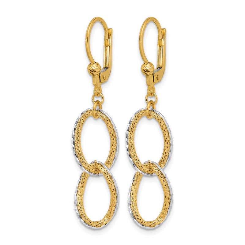 14K Two Tone 14Ktt Pol/Texture/Dia Cut Oval Leverback Dangle Earrings