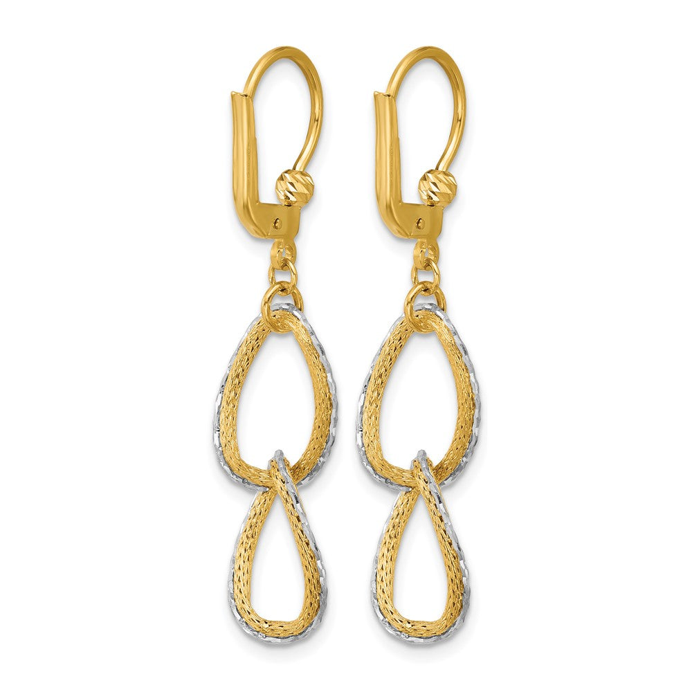 14K Two Tone 14Ktt Pol/Texture/Dia Cut Oval Leverback Dangle Earrings