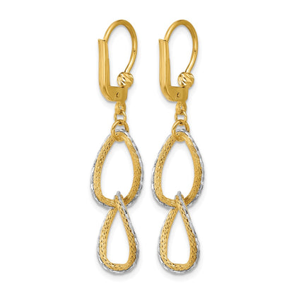14K Two Tone 14Ktt Pol/Texture/Dia Cut Oval Leverback Dangle Earrings