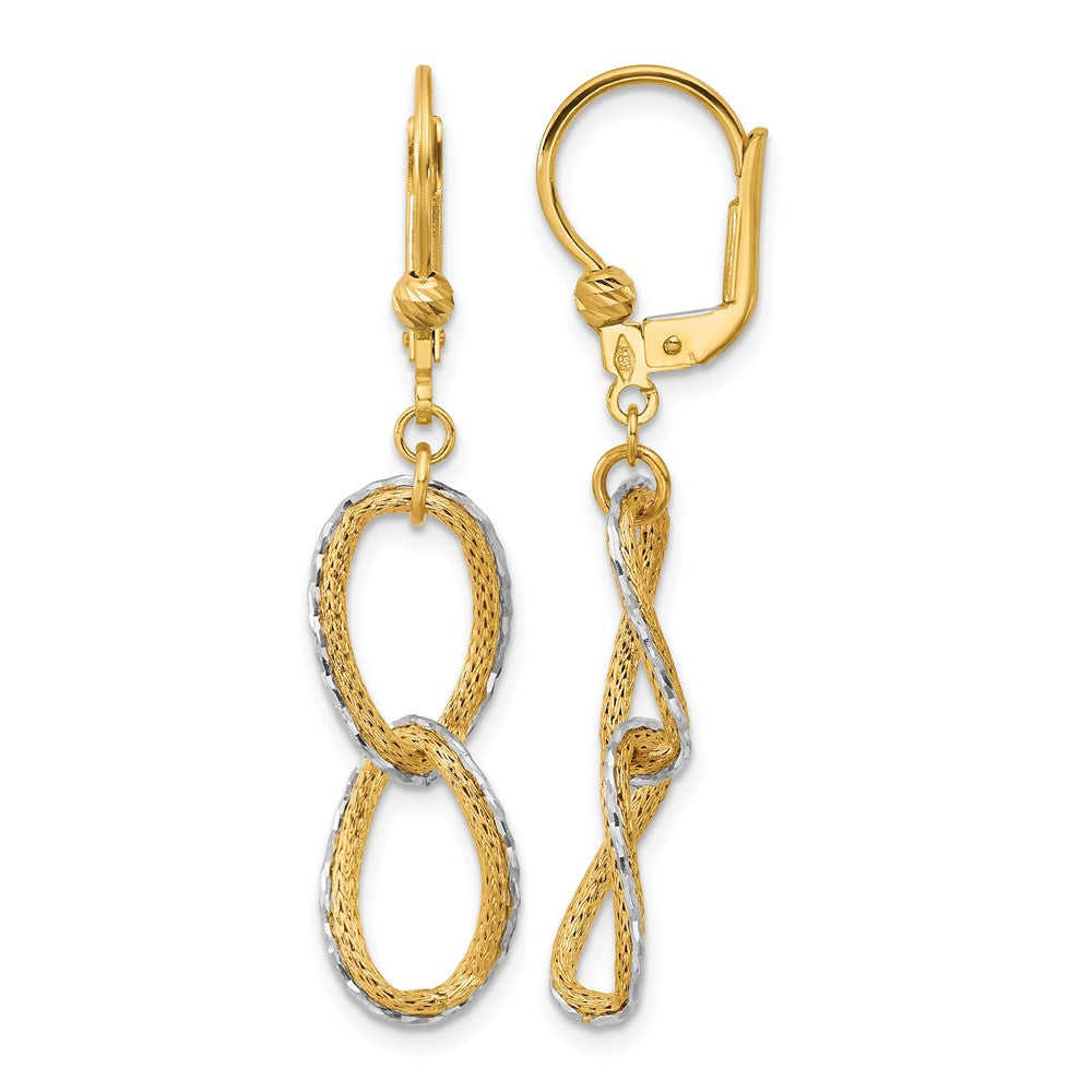 14K Two Tone 14Ktt Pol/Texture/Dia Cut Oval Leverback Dangle Earrings
