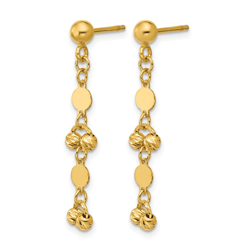 14K Yellow Gold Polished D/C Beaded Fancy Circles Post Dangle Earrings