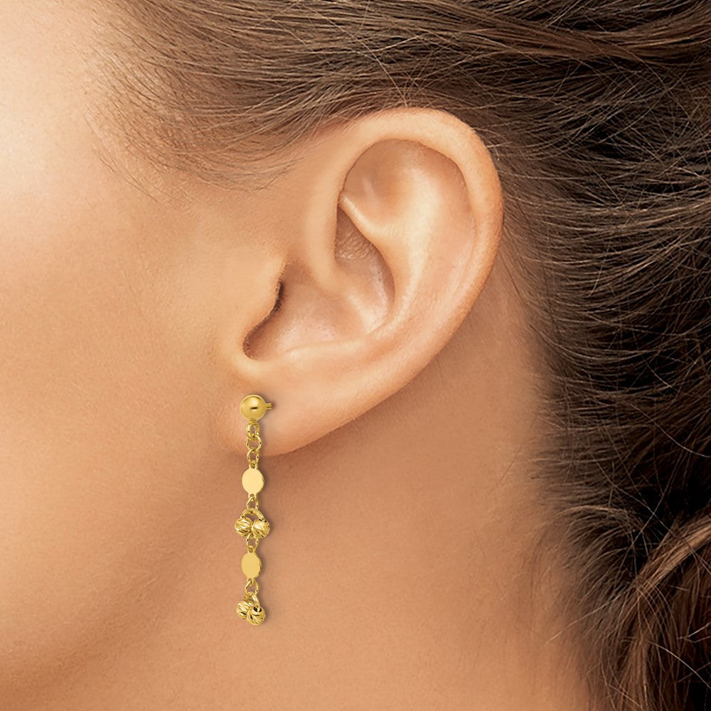 14K Yellow Gold Polished D/C Beaded Fancy Circles Post Dangle Earrings