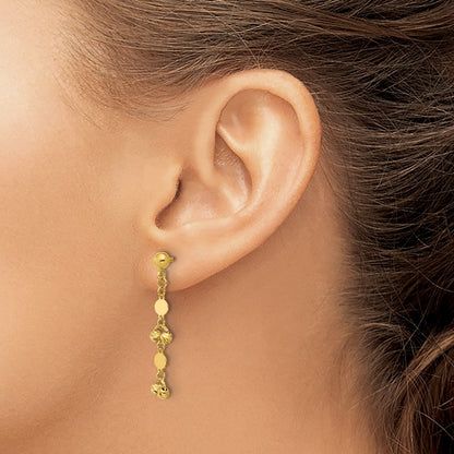 14K Yellow Gold Polished D/C Beaded Fancy Circles Post Dangle Earrings