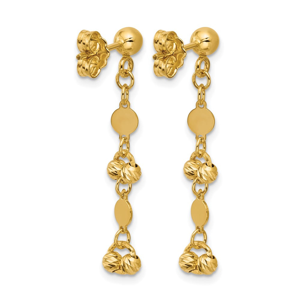 14K Yellow Gold Polished D/C Beaded Fancy Circles Post Dangle Earrings