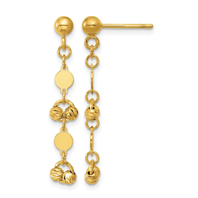 14K Yellow Gold Polished D/C Beaded Fancy Circles Post Dangle Earrings