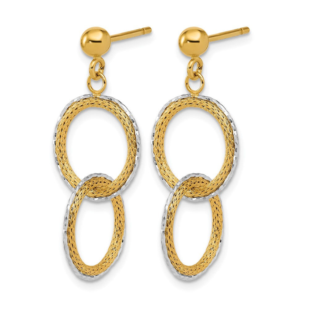 14K Two Tone 14Ktt Polished Brushed D/C Circles Post Dangle Earrings