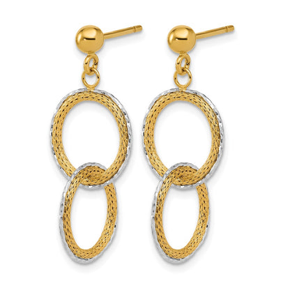 14K Two Tone 14Ktt Polished Brushed D/C Circles Post Dangle Earrings