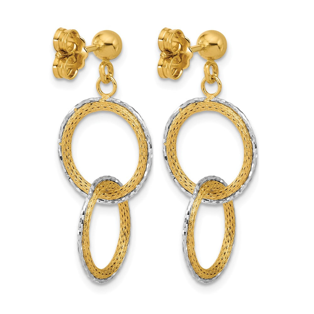14K Two Tone 14Ktt Polished Brushed D/C Circles Post Dangle Earrings