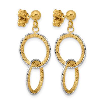 14K Two Tone 14Ktt Polished Brushed D/C Circles Post Dangle Earrings
