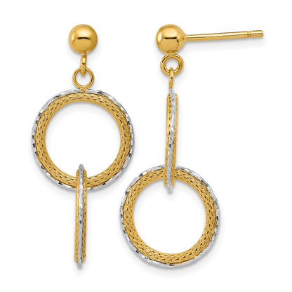 14K Two Tone 14Ktt Polished Brushed D/C Circles Post Dangle Earrings