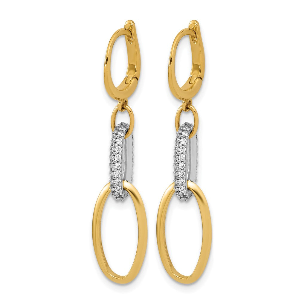 14K Two Tone Polished Cz Ovals Leverback Dangle Earrings