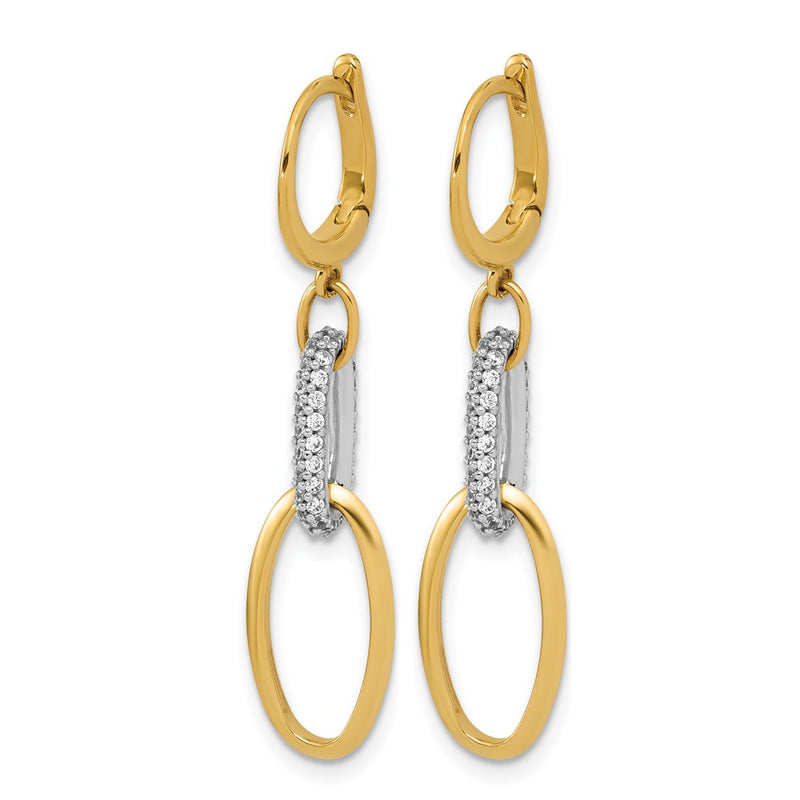 14K Two Tone Polished Cz Ovals Leverback Dangle Earrings