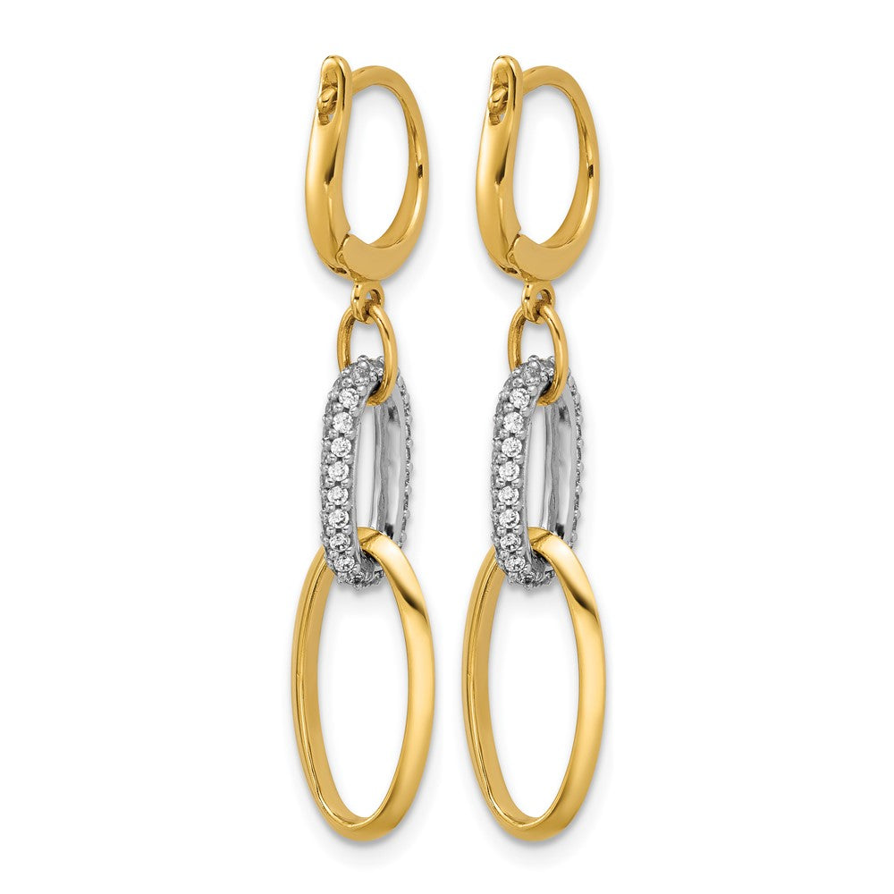 14K Two Tone Polished Cz Ovals Leverback Dangle Earrings