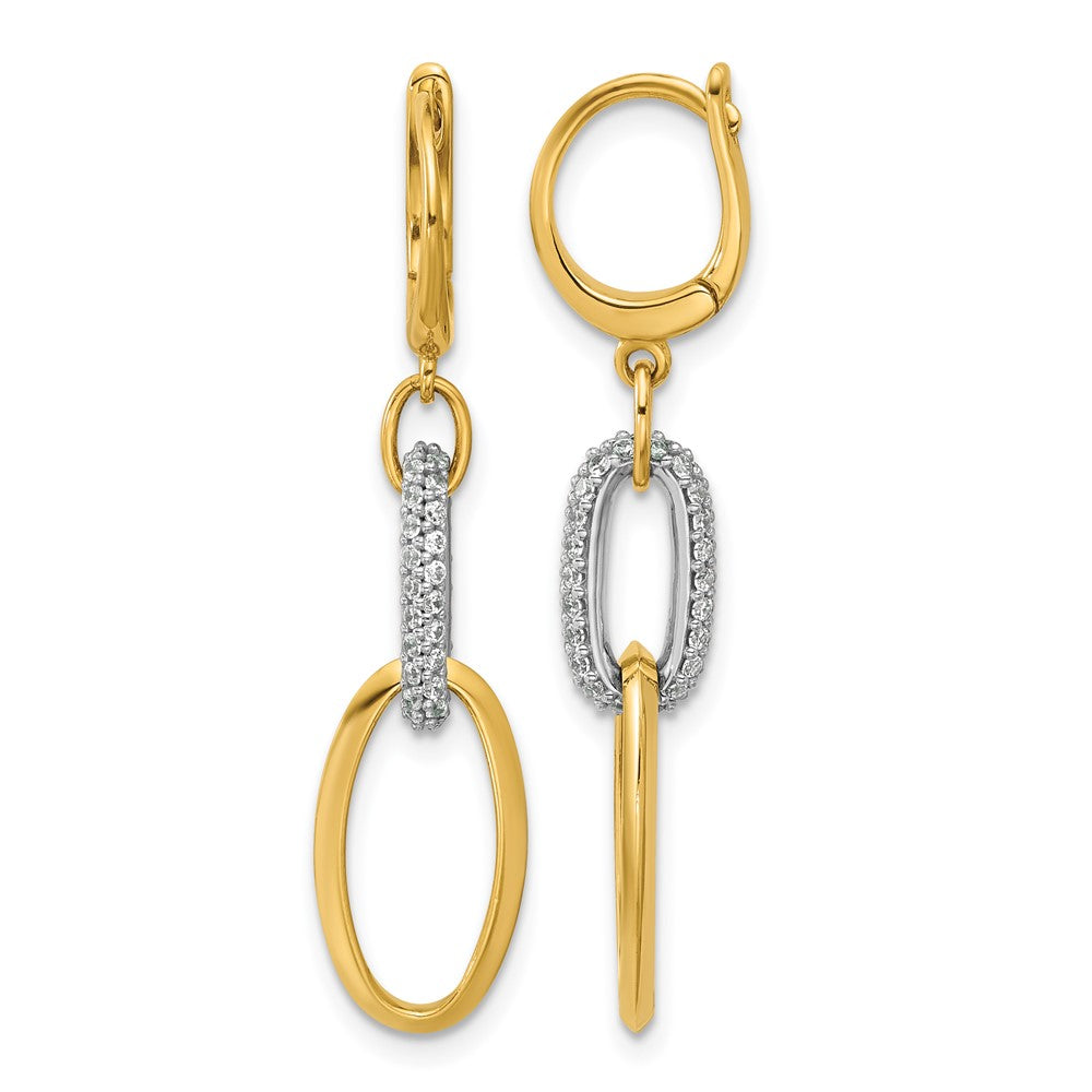 14K Two Tone Polished Cz Ovals Leverback Dangle Earrings