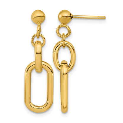 14K Yellow Gold Polished Fancy Link Post Dangle Earrings