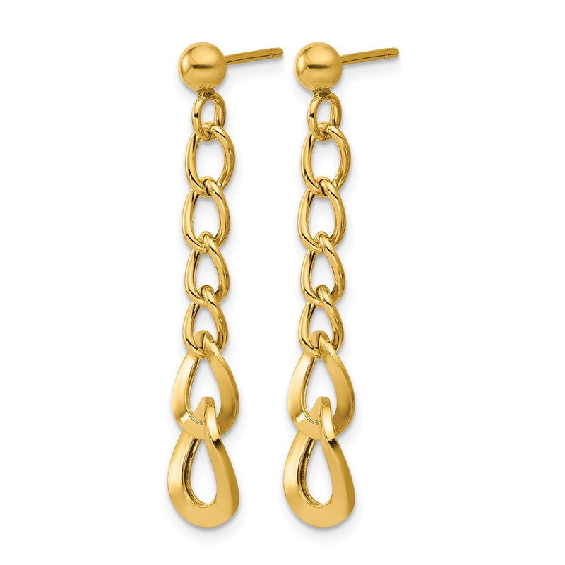 14K Yellow Gold Polished Fancy Curb Link Post Dangle Earrings