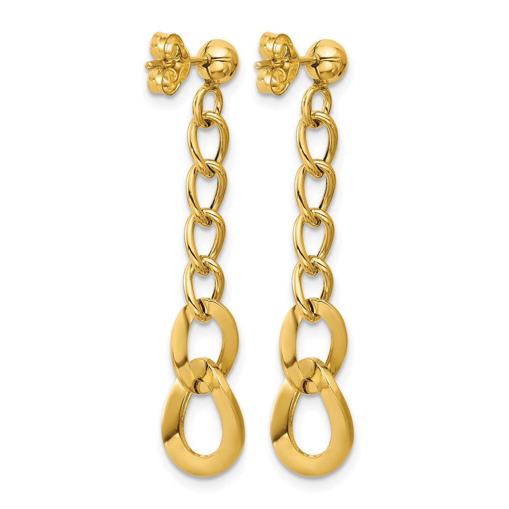 14K Yellow Gold Polished Fancy Curb Link Post Dangle Earrings