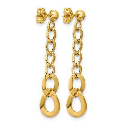 14K Yellow Gold Polished Fancy Curb Link Post Dangle Earrings