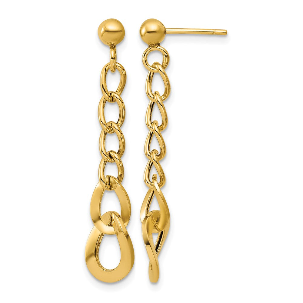14K Yellow Gold Polished Fancy Curb Link Post Dangle Earrings