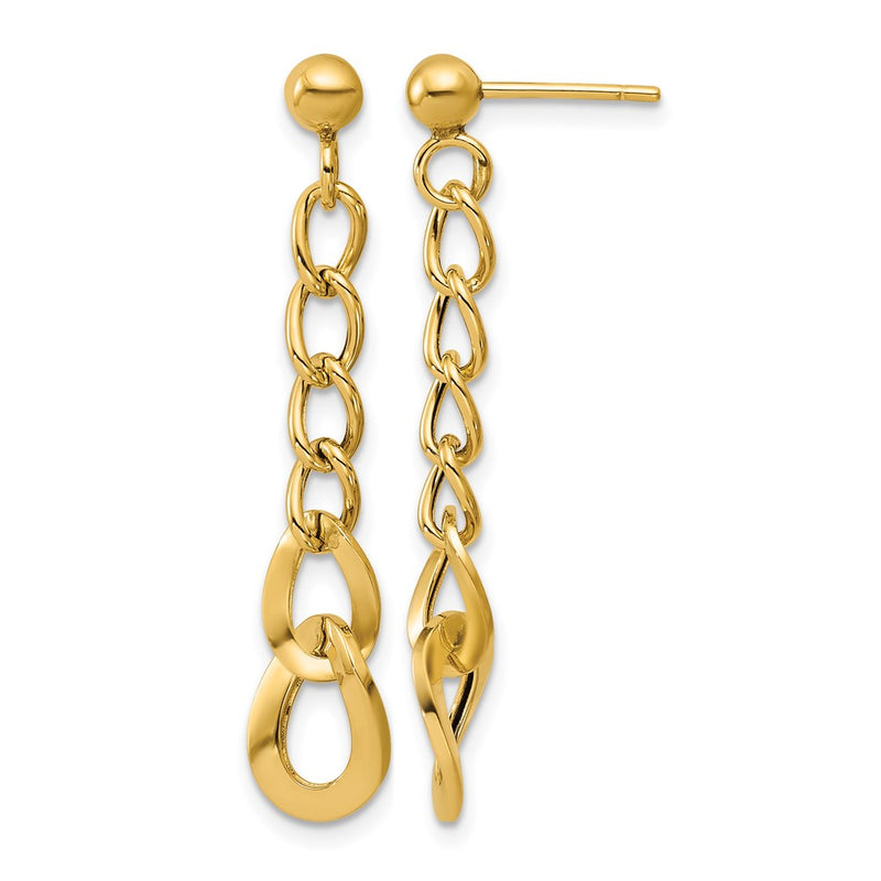 14K Yellow Gold Polished Fancy Curb Link Post Dangle Earrings