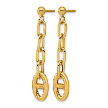 14K Yellow Gold Polished Anchor Link Post Dangle Earrings