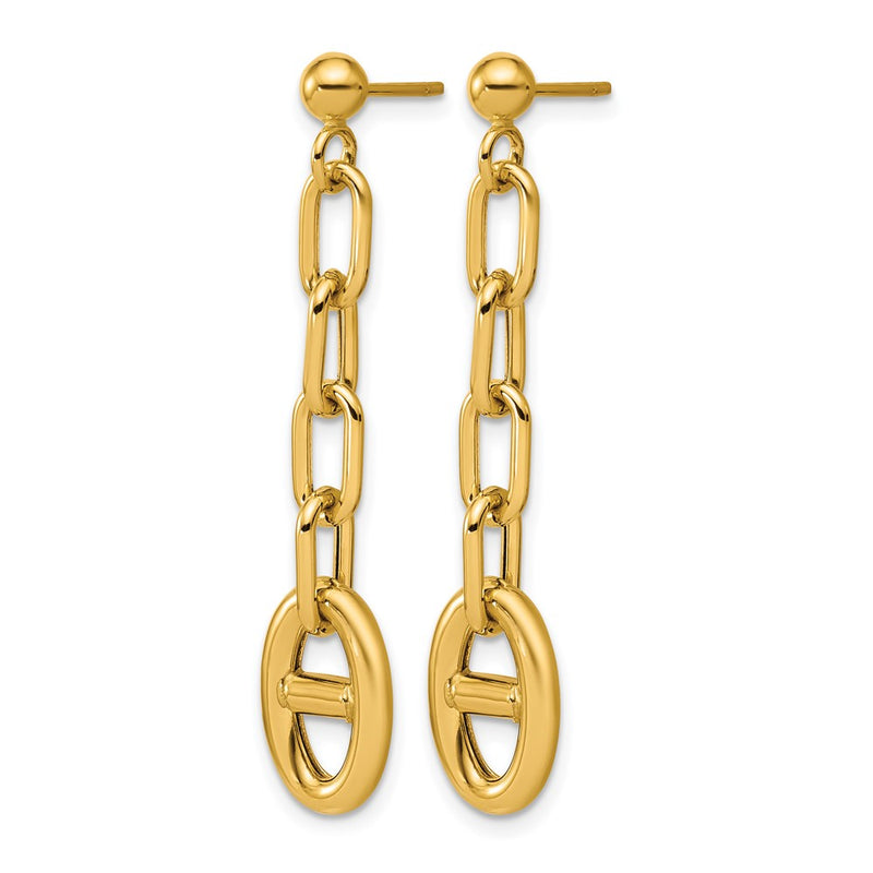 14K Yellow Gold Polished Anchor Link Post Dangle Earrings