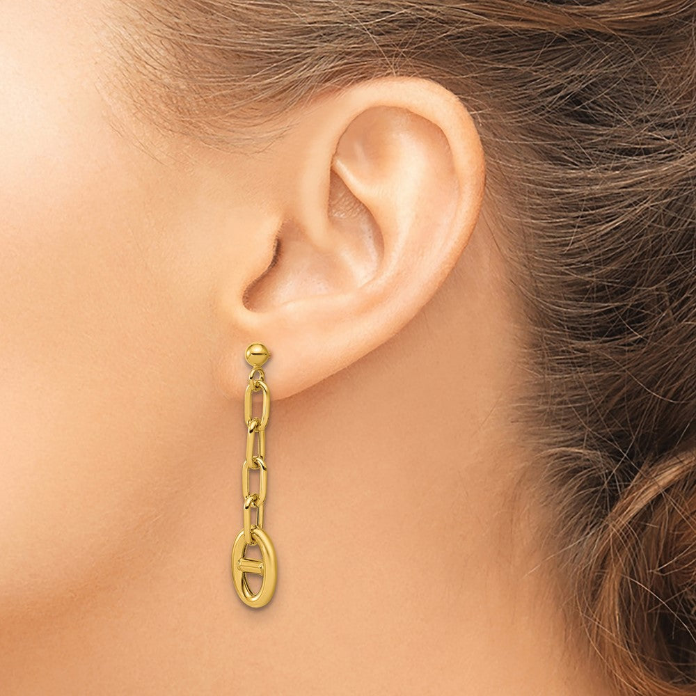 14K Yellow Gold Polished Anchor Link Post Dangle Earrings