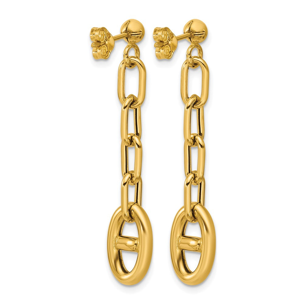 14K Yellow Gold Polished Anchor Link Post Dangle Earrings