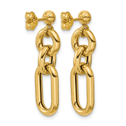 14K Yellow Gold Polished Fancy Mixed Links Post Dangle Earrings