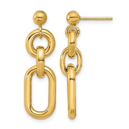 14K Yellow Gold Polished Fancy Mixed Links Post Dangle Earrings