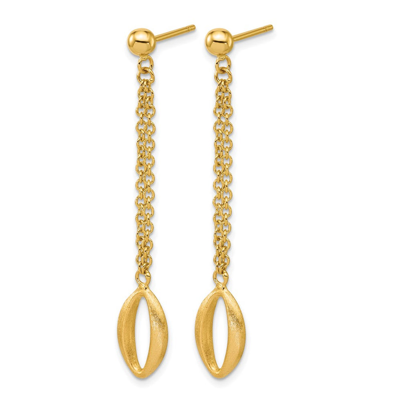 14K Yellow Gold Polished And Brushed Navette Link Post Dangle Earrings
