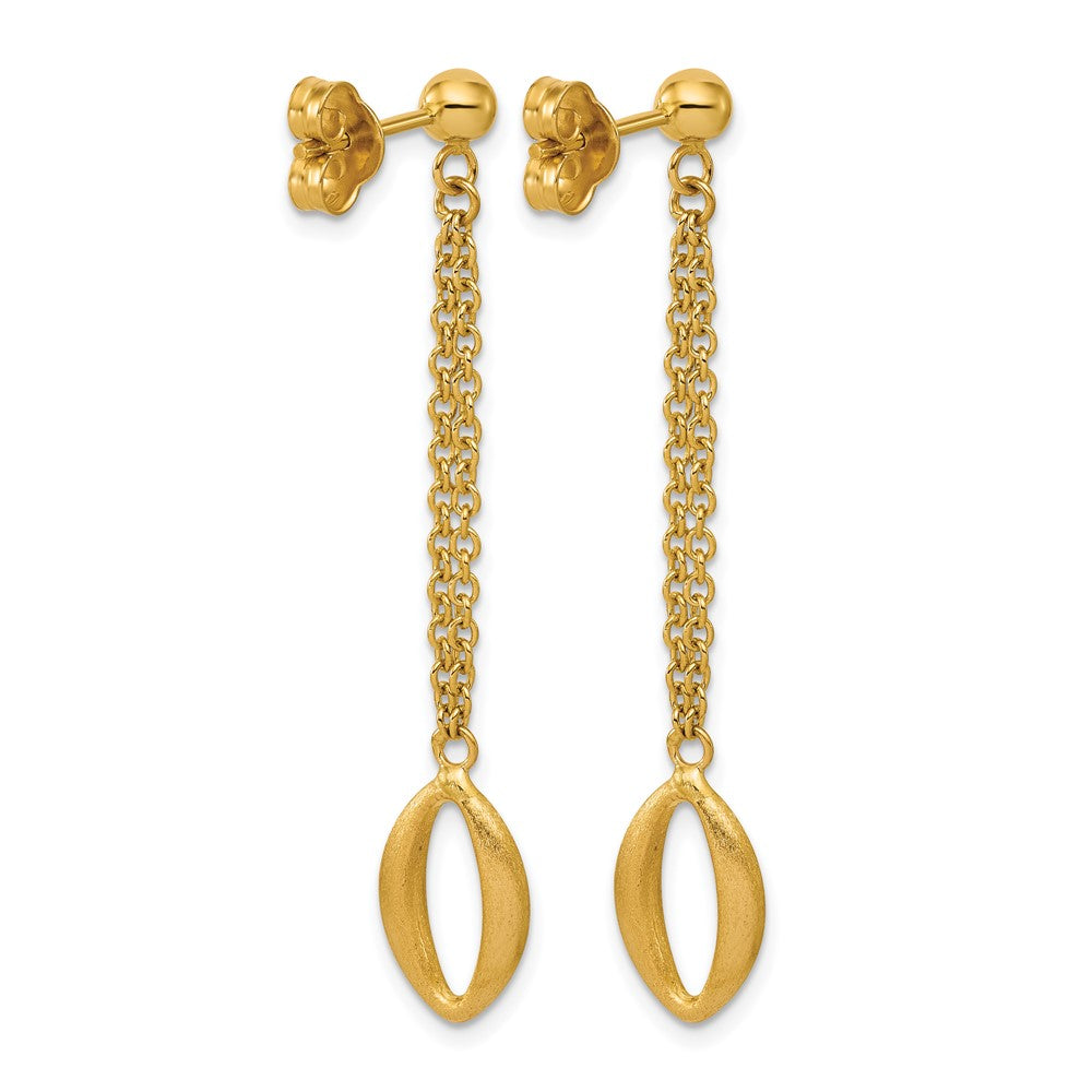 14K Yellow Gold Polished And Brushed Navette Link Post Dangle Earrings