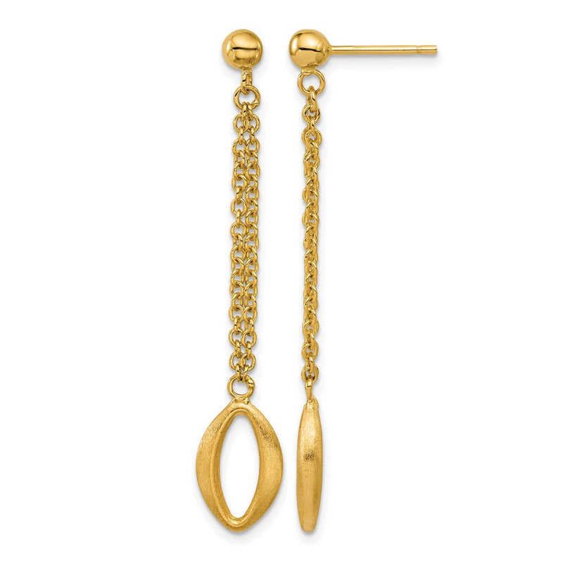 14K Yellow Gold Polished And Brushed Navette Link Post Dangle Earrings
