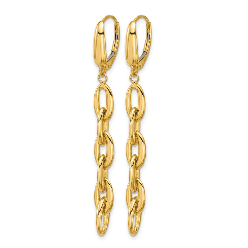14K Yellow Gold Polished Fancy Oval Link Leverback Dangle Earrings