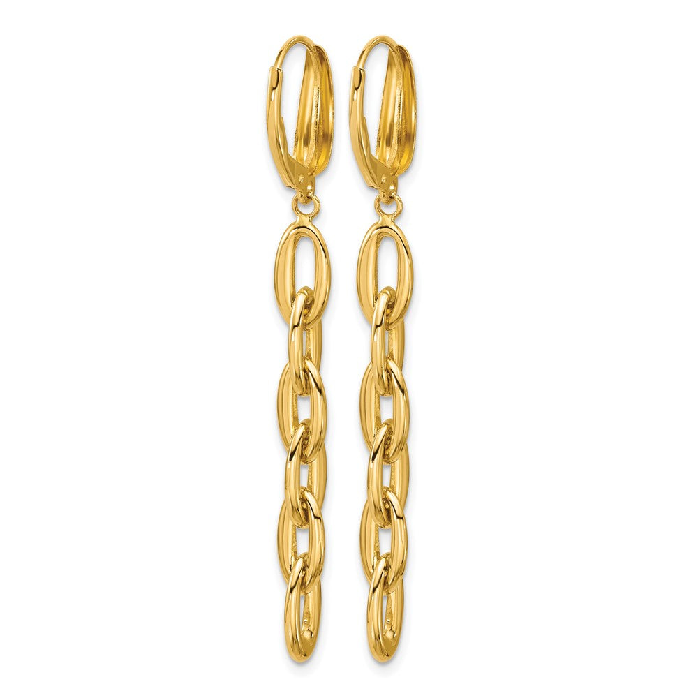 14K Yellow Gold Polished Fancy Oval Link Leverback Dangle Earrings