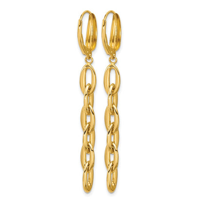 14K Yellow Gold Polished Fancy Oval Link Leverback Dangle Earrings