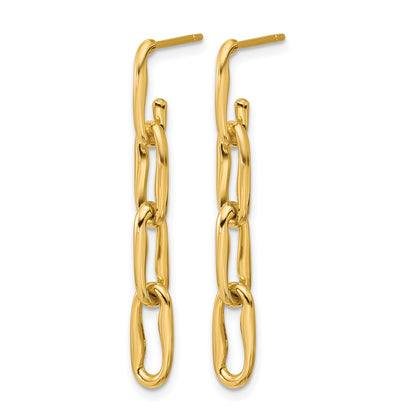 14K Yellow Gold Polished Wavy Elongated Oval Link Post Dangle Earrings