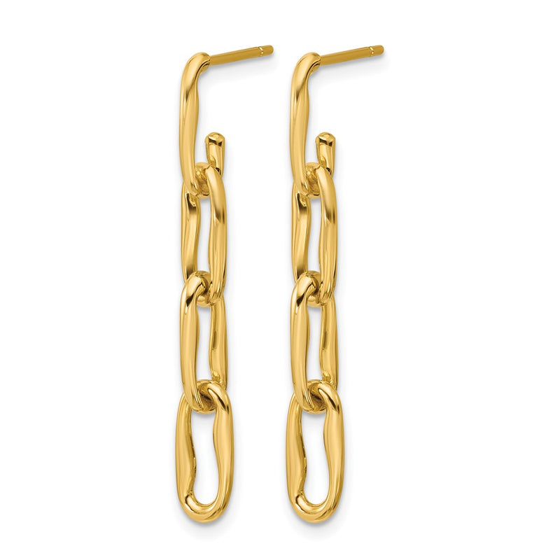 14K Yellow Gold Polished Wavy Elongated Oval Link Post Dangle Earrings