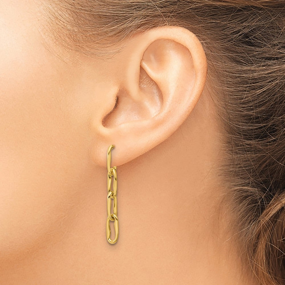 14K Yellow Gold Polished Wavy Elongated Oval Link Post Dangle Earrings
