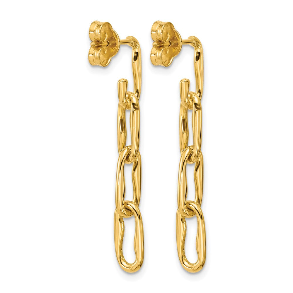 14K Yellow Gold Polished Wavy Elongated Oval Link Post Dangle Earrings
