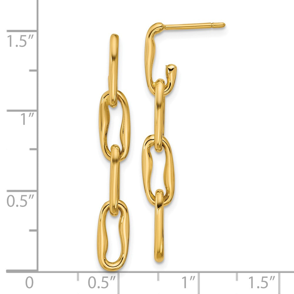 14K Yellow Gold Polished Wavy Elongated Oval Link Post Dangle Earrings