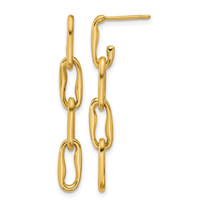 14K Yellow Gold Polished Wavy Elongated Oval Link Post Dangle Earrings